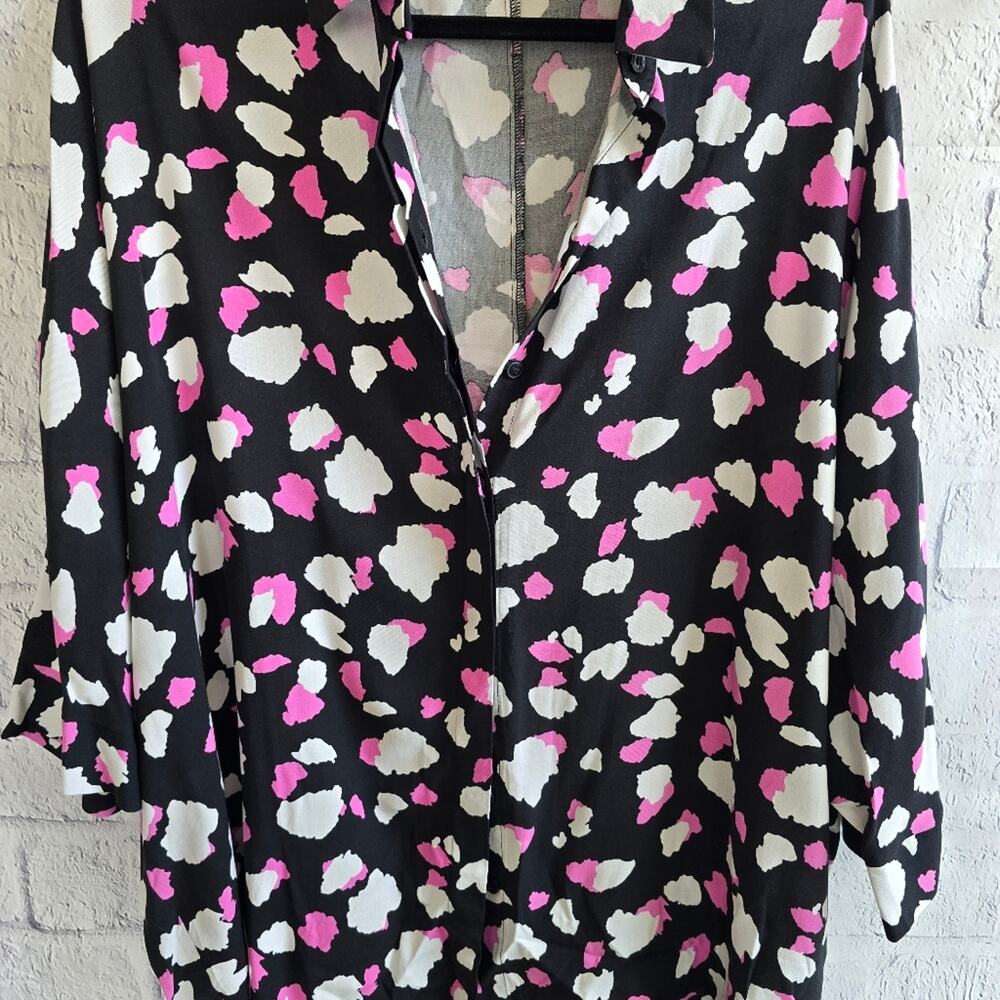 NWT Asos Design Oversized Long Sleeve Pink Mono Splodge Print Button Up Blouse - Picture 3 of 10